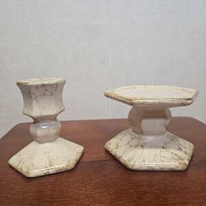Vintage 90s PartyLite Ivory Crackle Pillar Candle Holder Set of 2 - Cream